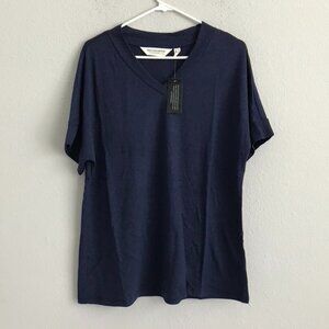 Isaac Mizrahi Bridgehampton Knit Linen Blend V-Neck - Navy (Sz M) a485814